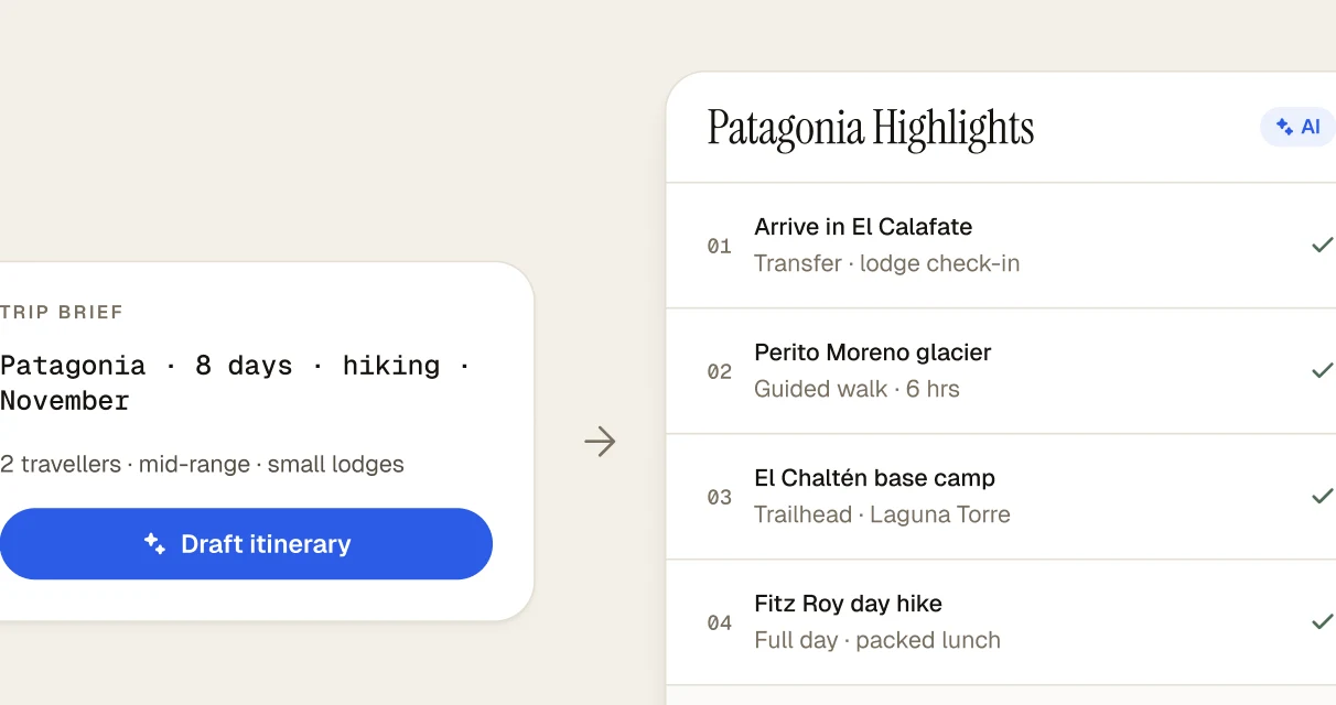 A short trip brief turned into a day-by-day Patagonia draft