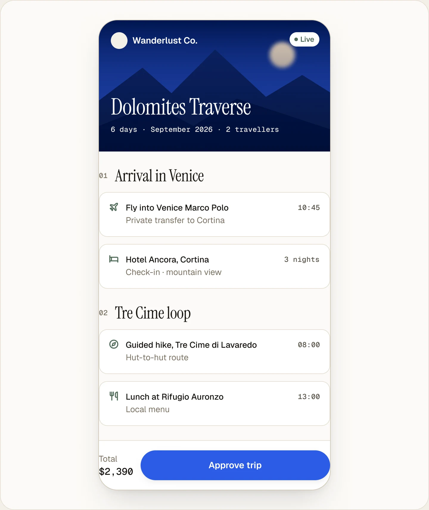 The client portal open on a phone
