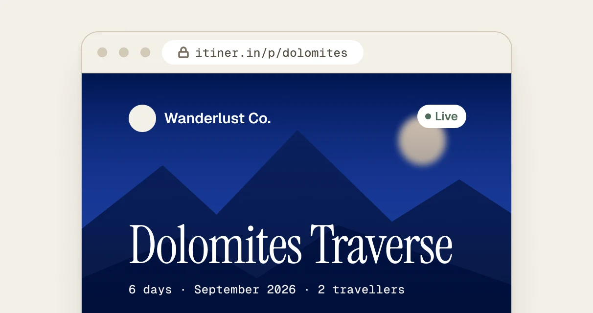 Branded client portal for the Dolomites Traverse trip