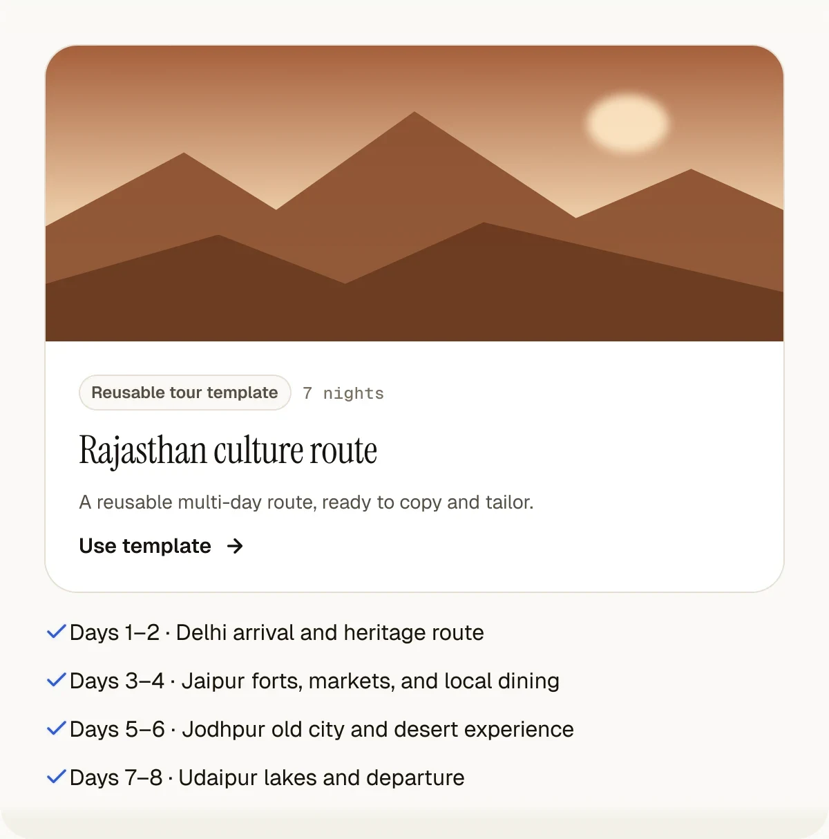 Reusable multi-day tour template ready to copy and tailor